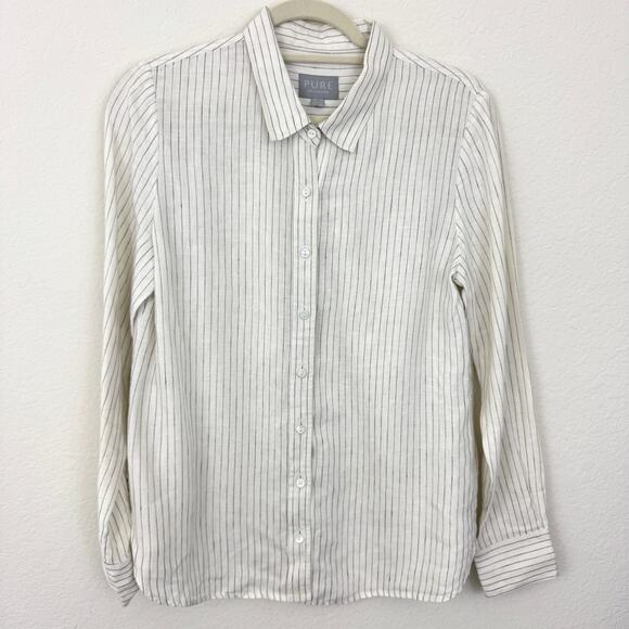 Pure Collection Womens Button Shirt Size 8/10 100% Linen Stripe Summer Classic - Picture 1 of 8